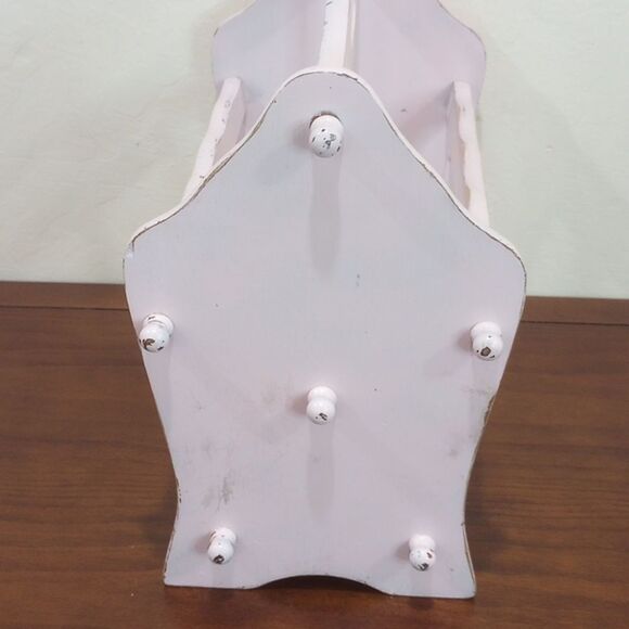 Vintage Shabby Chic Pale Pink French Country Wooden Rustic Magazine & Book Rack - Picture 5 of 9